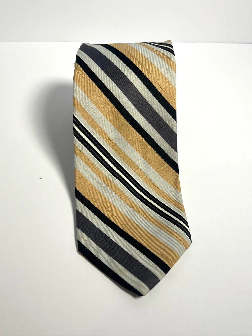 Vintage Velducci Stripped Necktie Beige Gray Black Polyester Men’s Tie